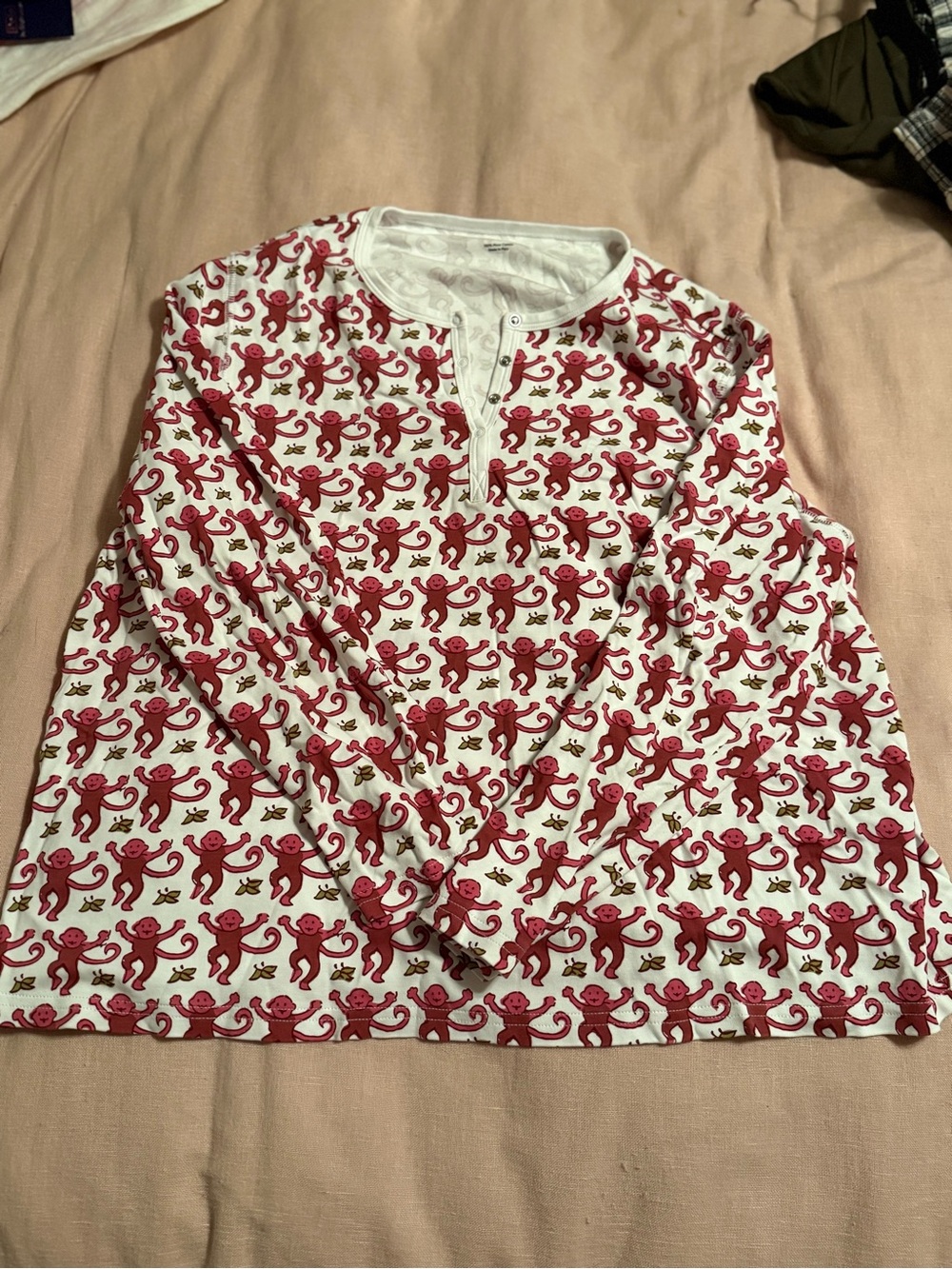 Roller Rabbit Pink Monkey Print Henley Pajamas Set